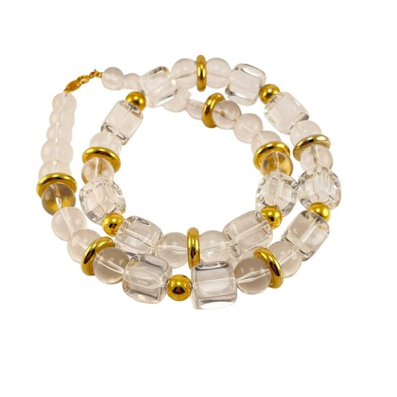 Trifari Clear Lucite and Gold Beaded Necklace 1970s 22 inch - Picture 6 of 7